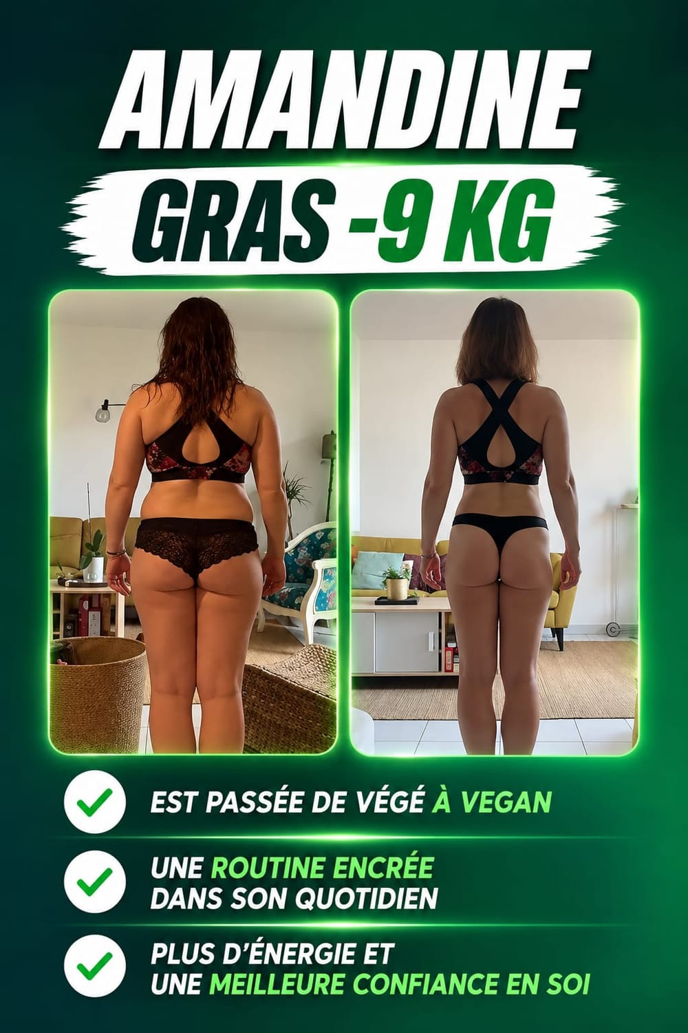 Transformation Amandine avec VEGAFIT : -9 kg de gras