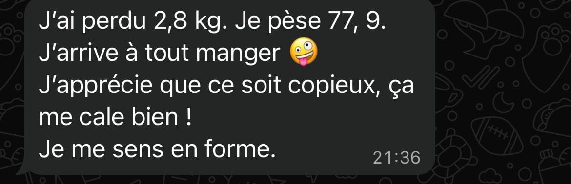 Témoignage VEGAFIT : 2,8 kg perdus avec des repas copieux