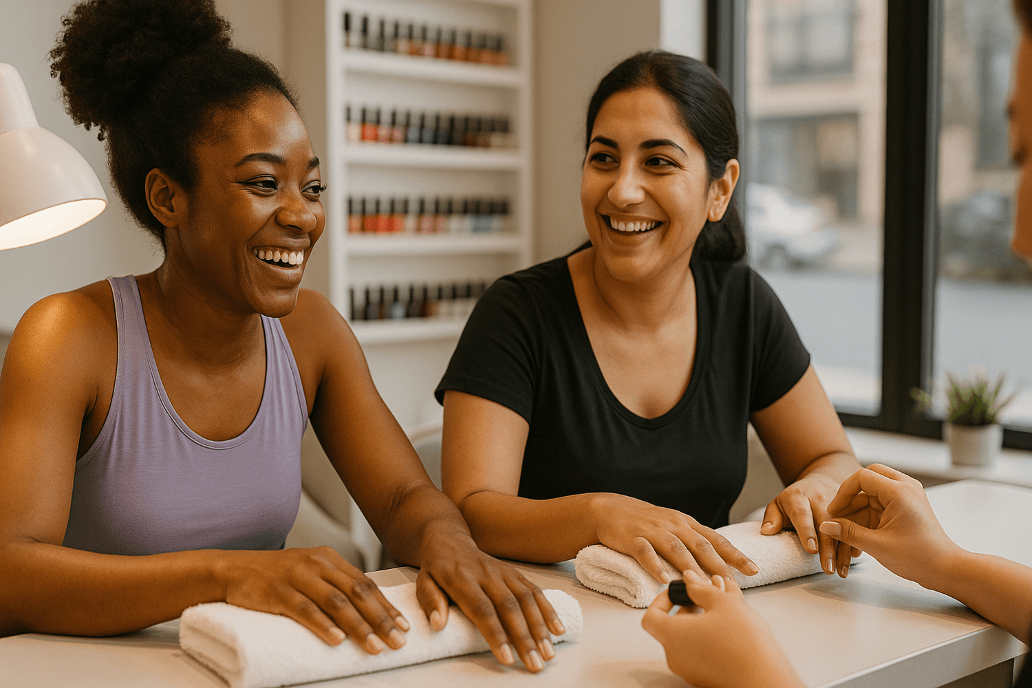 How to rebuild self-worth after narcissistic abuse:2 women getting their nails done in a salon