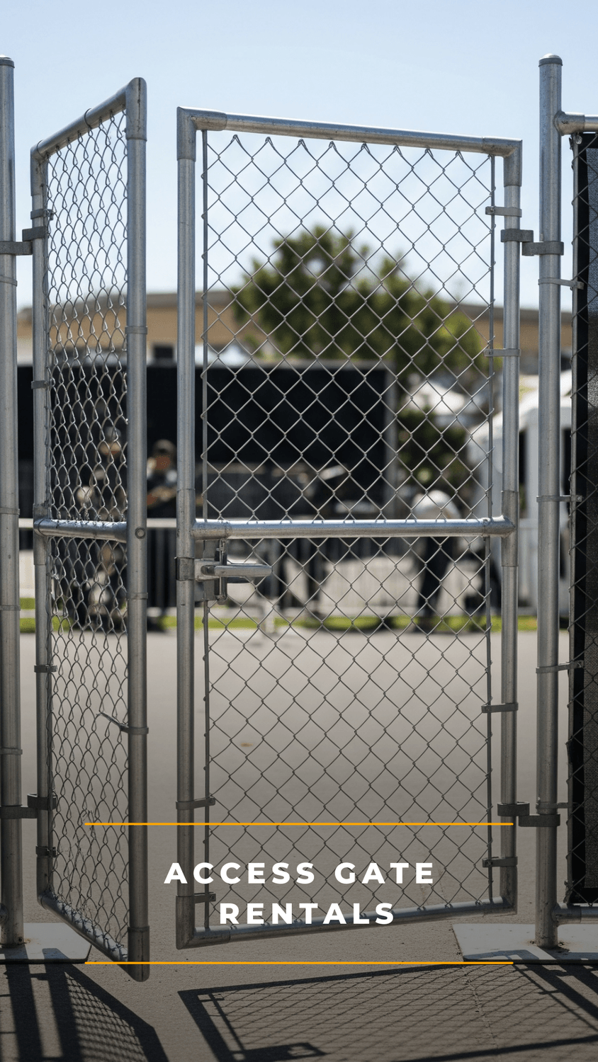 Robust chain-link gate rental providing secure access for a film set in LA County.