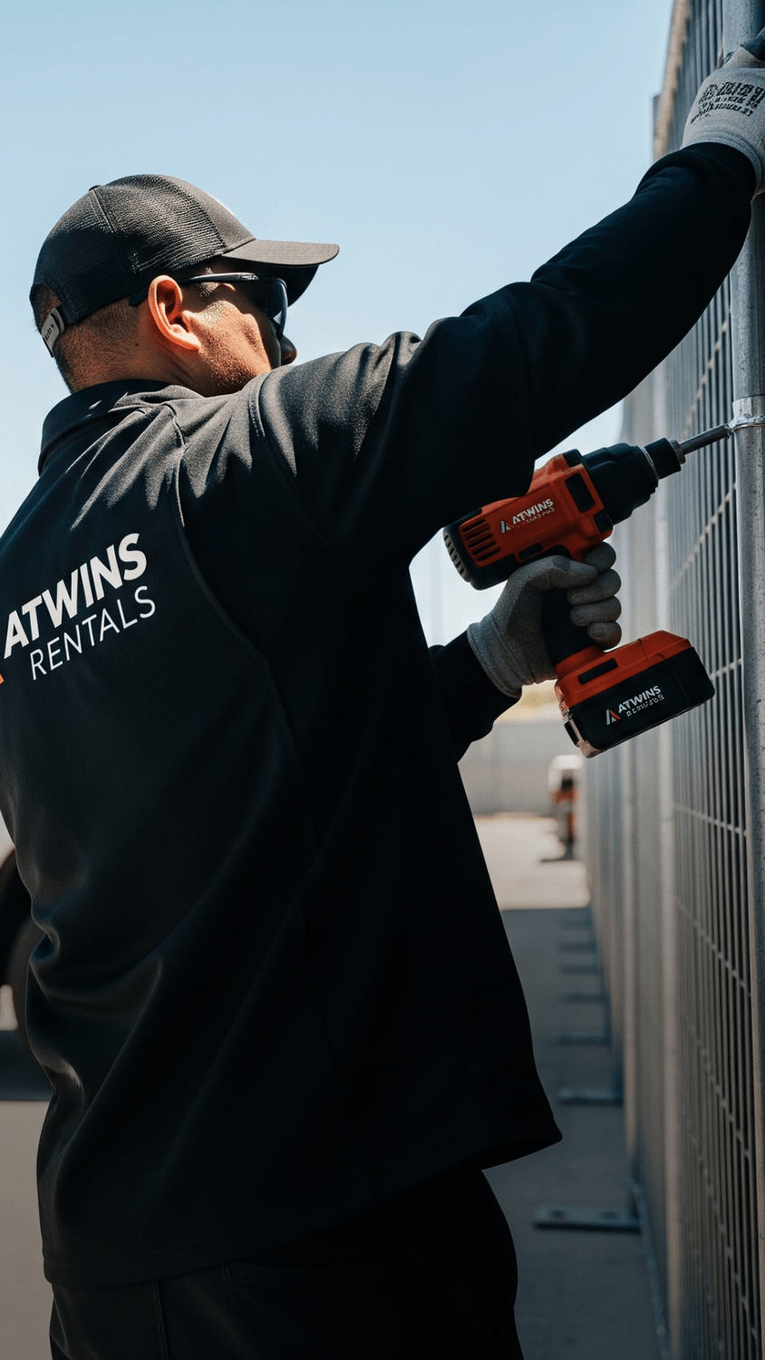 Newly installed temporary fence rental for a Los Angeles event by ATWINS RENTALS.