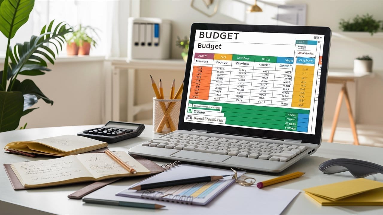 Personne gérant un budget efficace sur un ordinateur portable, illustrant la planification financière et la gestion de l'argent avec un petit salaire