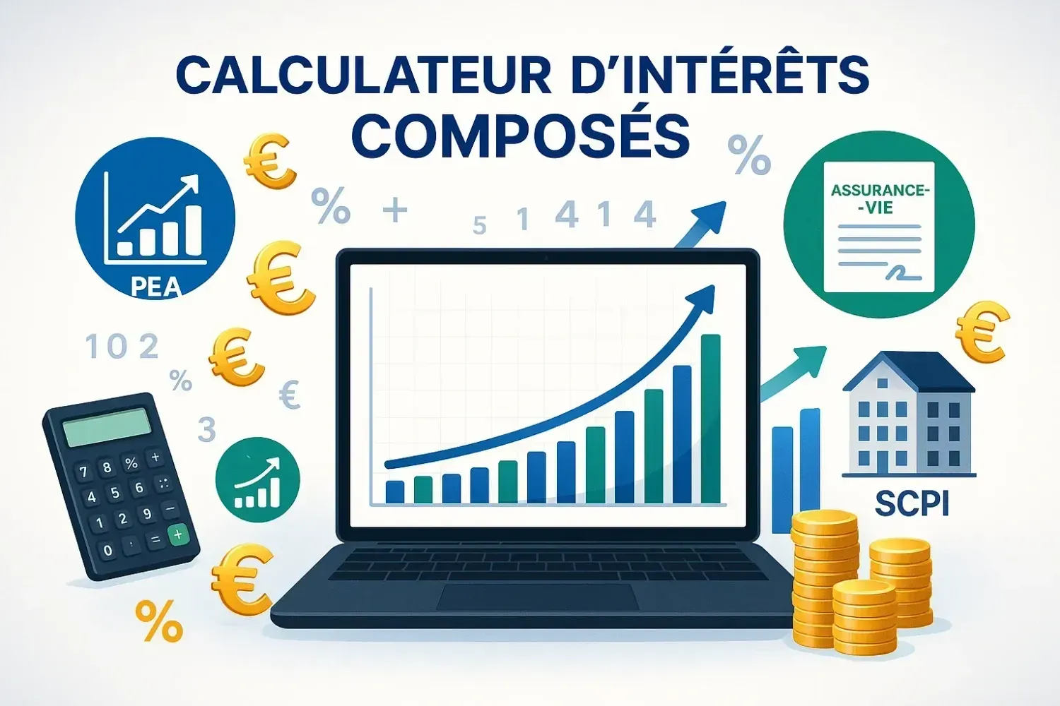 Calculateur d'intérêts composés avancé - interface moderne avec graphiques de croissance et placements français