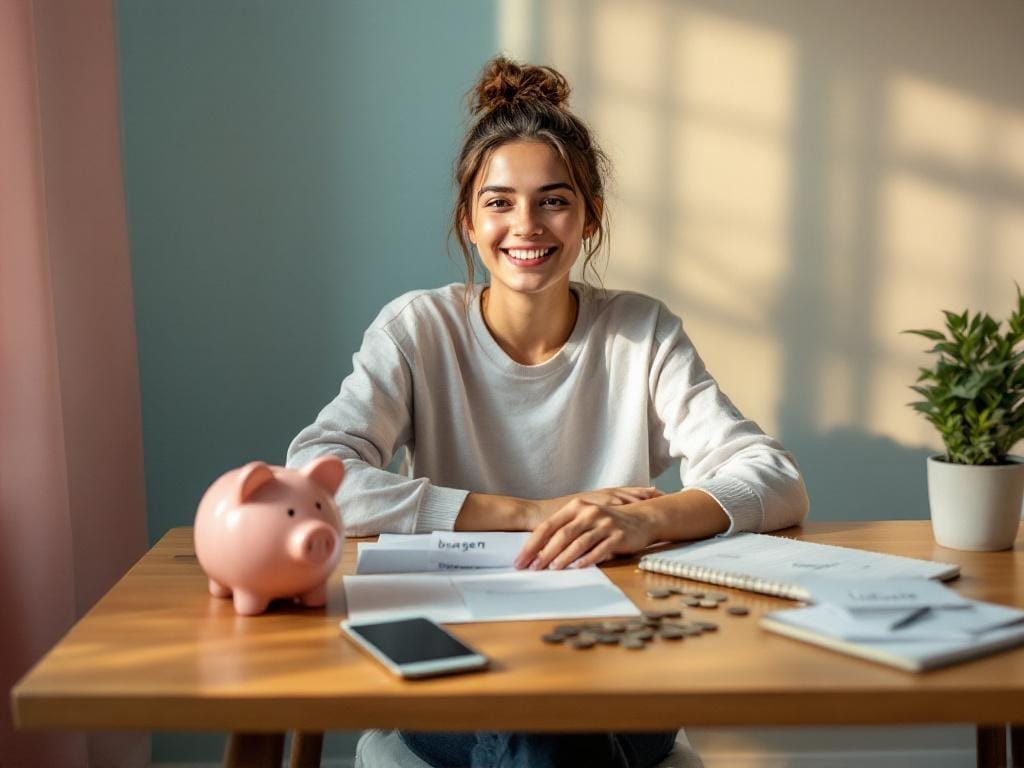 Jeune personne organisant son budget avec un petit salaire grâce aux enveloppes budgétaires et applications