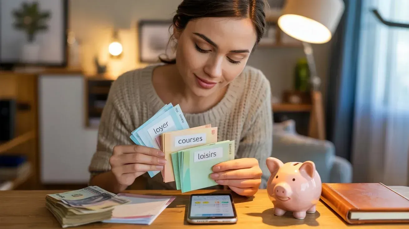 Jeune personne organisant son budget avec un petit salaire grâce aux enveloppes budgétaires et applications