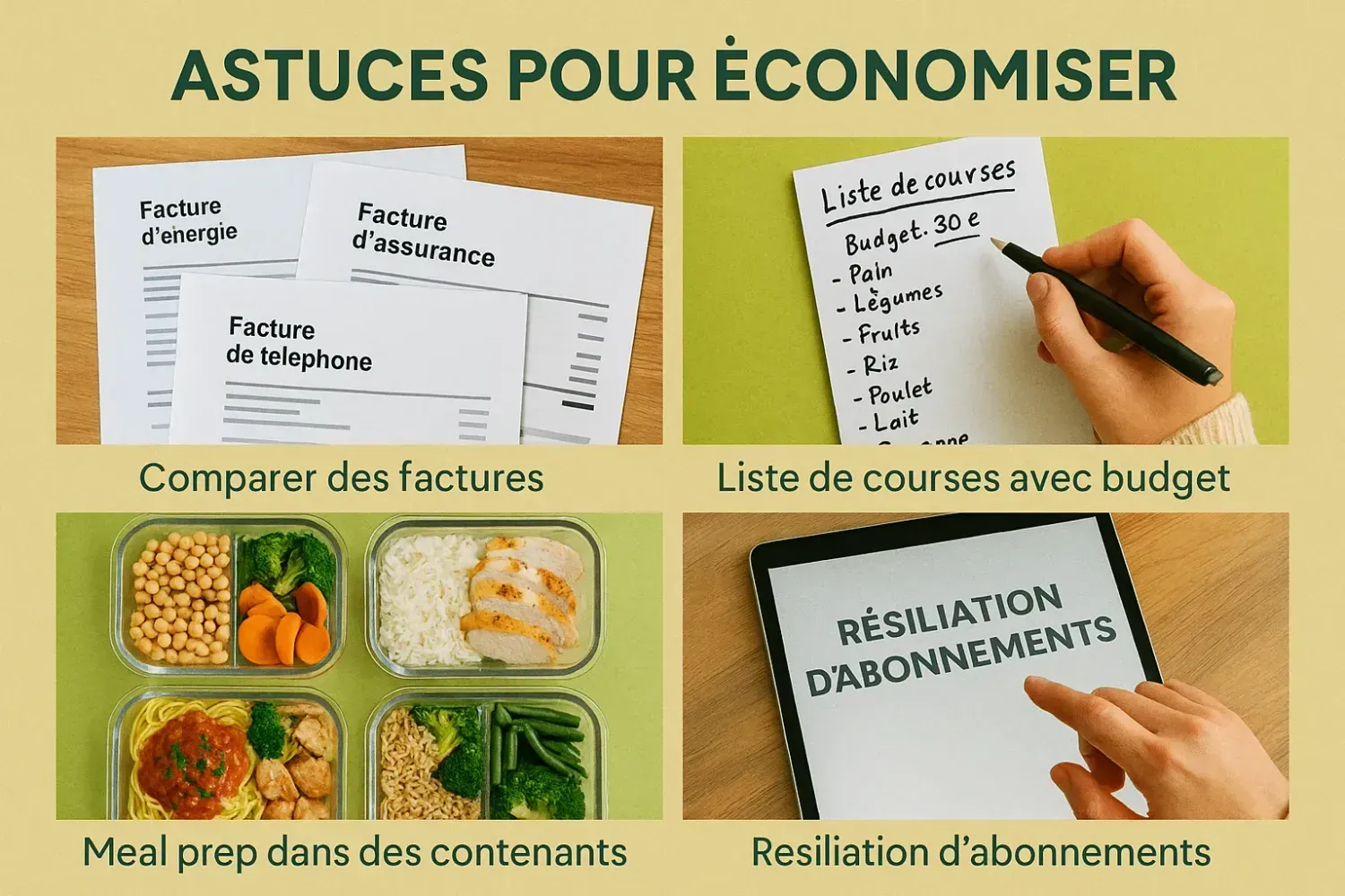 Astuces pratiques pour réduire ses dépenses : comparaison factures, courses budgétées, meal prep