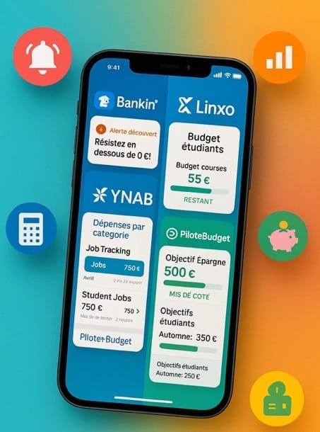Applications mobiles de gestion budgétaire pour étudiants : Bankin', Linxo, YNAB, PiloteBudget pour éviter le découvert