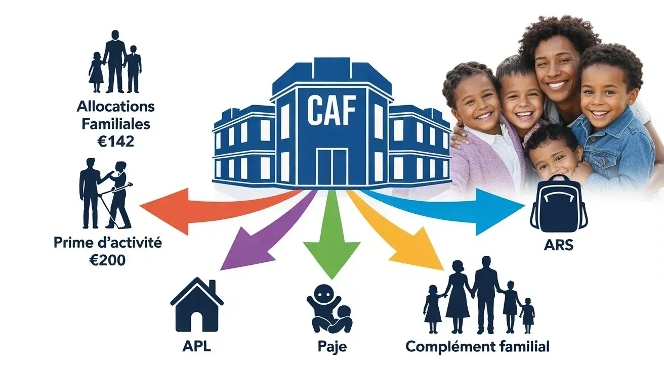 Aides CAF familles : allocations familiales, prime activité, APL pour éviter découvert avec enfants