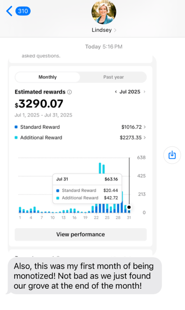 Lindsay and Todd earned $3,000 in their first month through TikTok Creator Rewards program