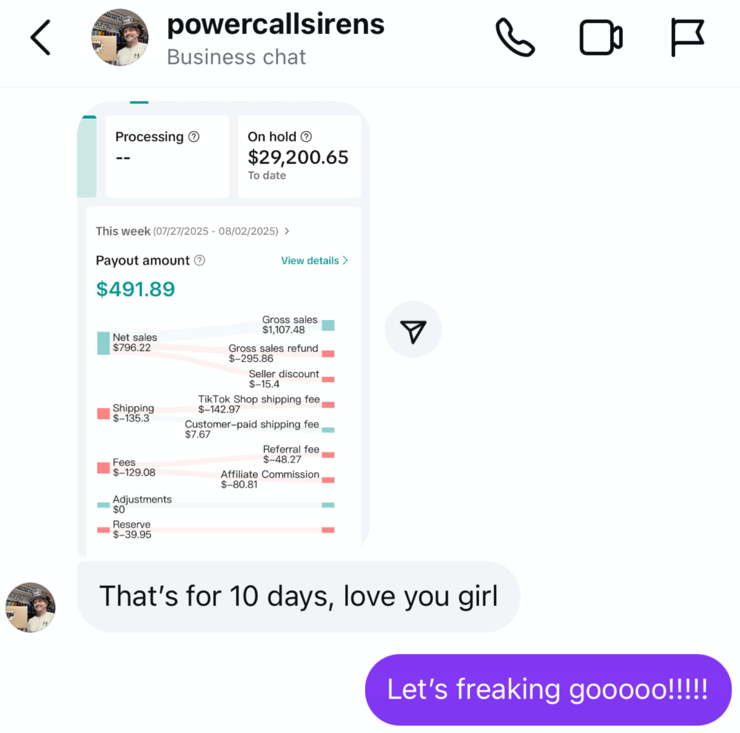 David shares 10-day earnings results with celebratory messages from Growth House community