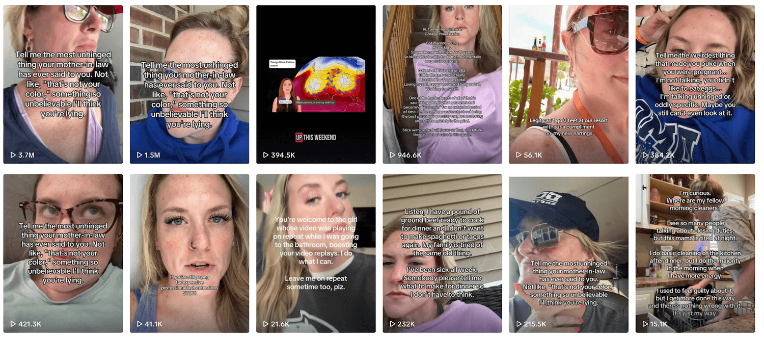 Courtney TikTok profile showing multiple viral videos ranging from 200K to 3 million views