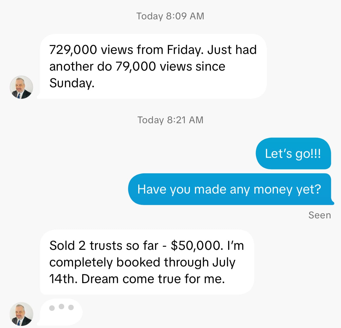 Dohn shares TikTok results with 792K views, $50,000 in sales, and a fully booked schedule