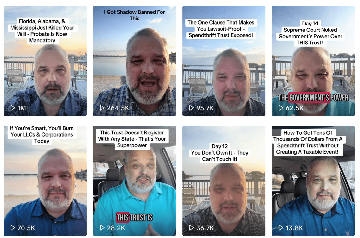 Dohn TikTok profile showing multiple videos ranging from 13K to 1 million views