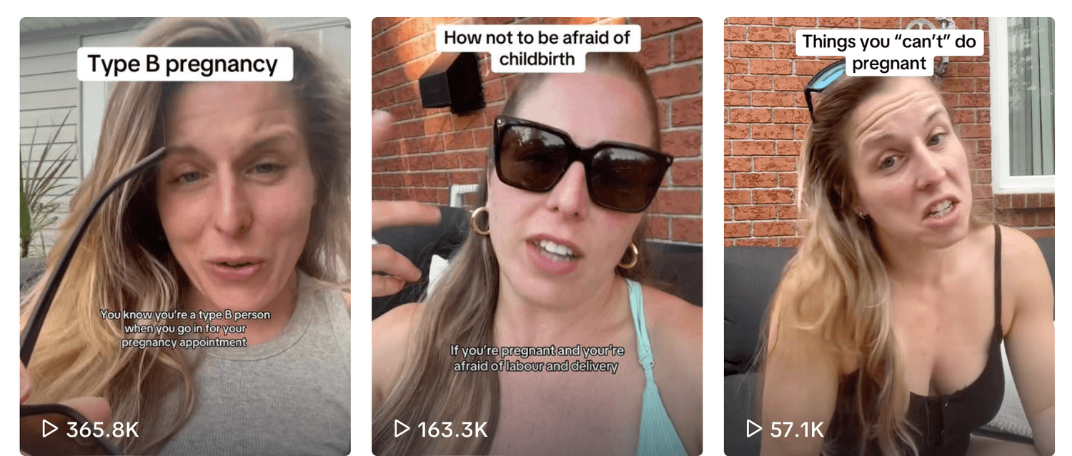 Caroline Sutchy TikTok profile showing three videos with views ranging from 57K to 365K