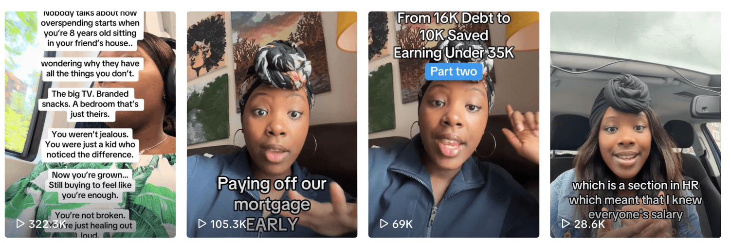 Veronica TikTok profile showing multiple videos ranging from 28K to 322K views