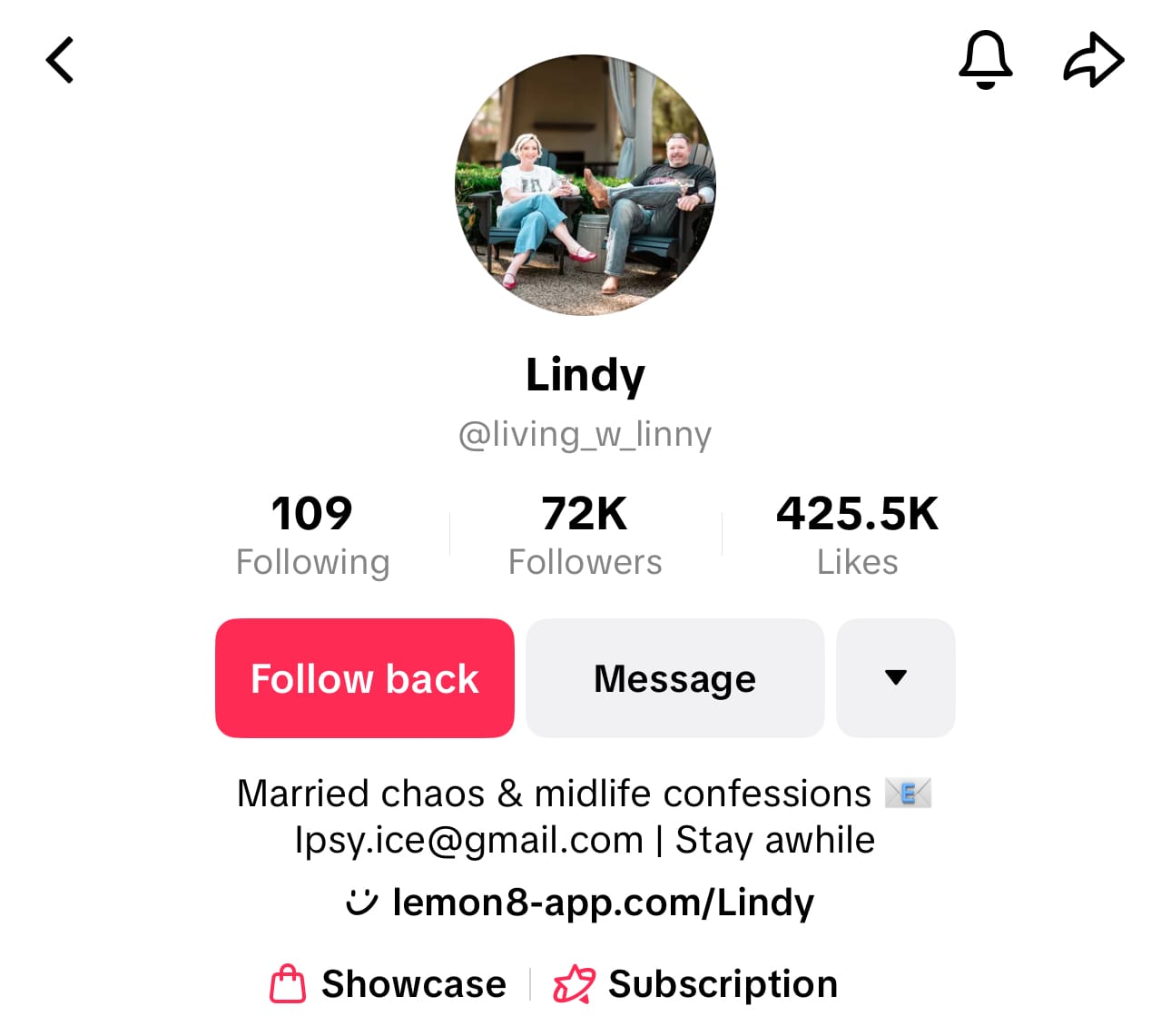 Lindsay TikTok profile showing 72,000 followers