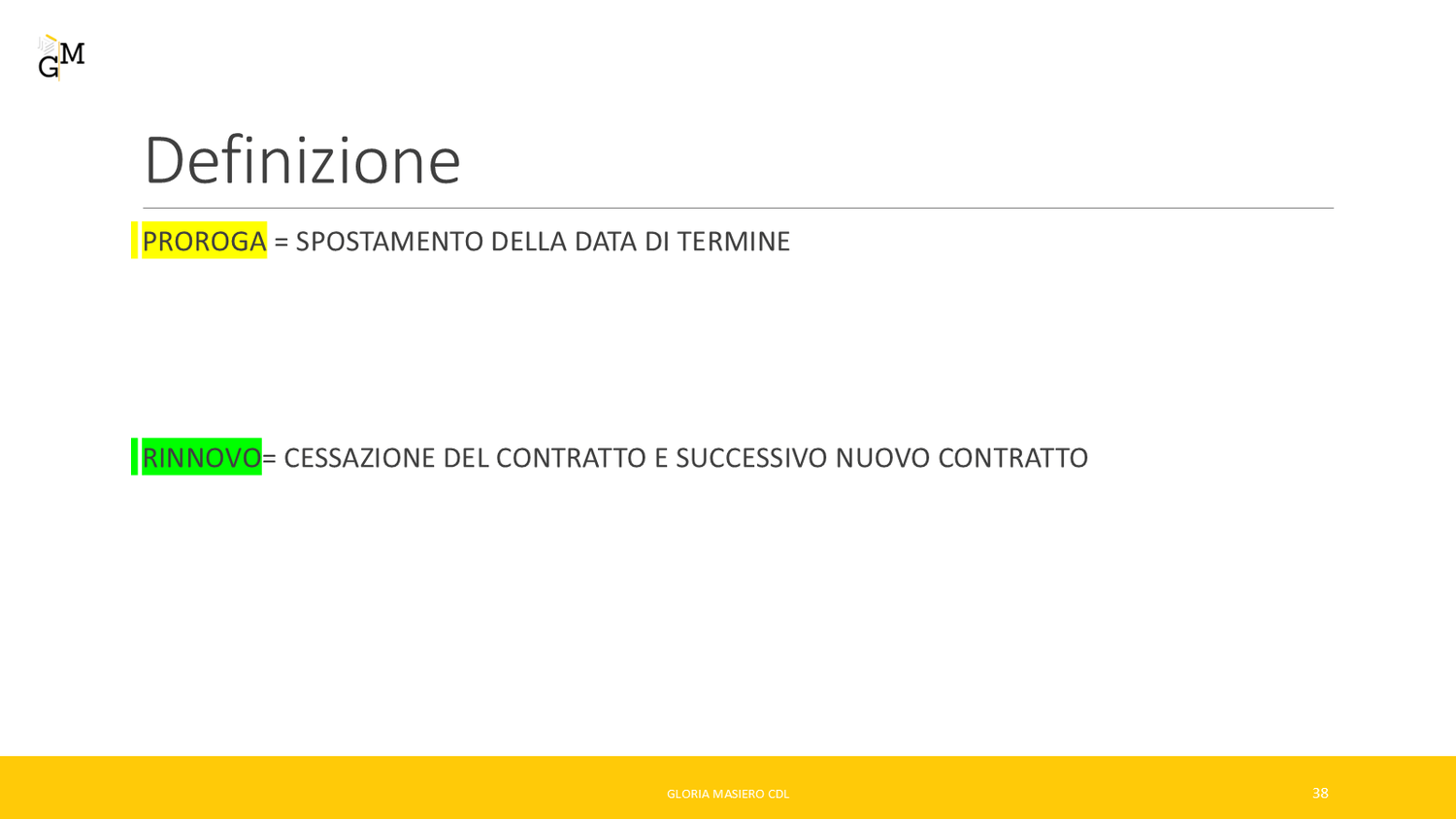 Slide originale: definizione e distinzione tra proroga e rinnovo.