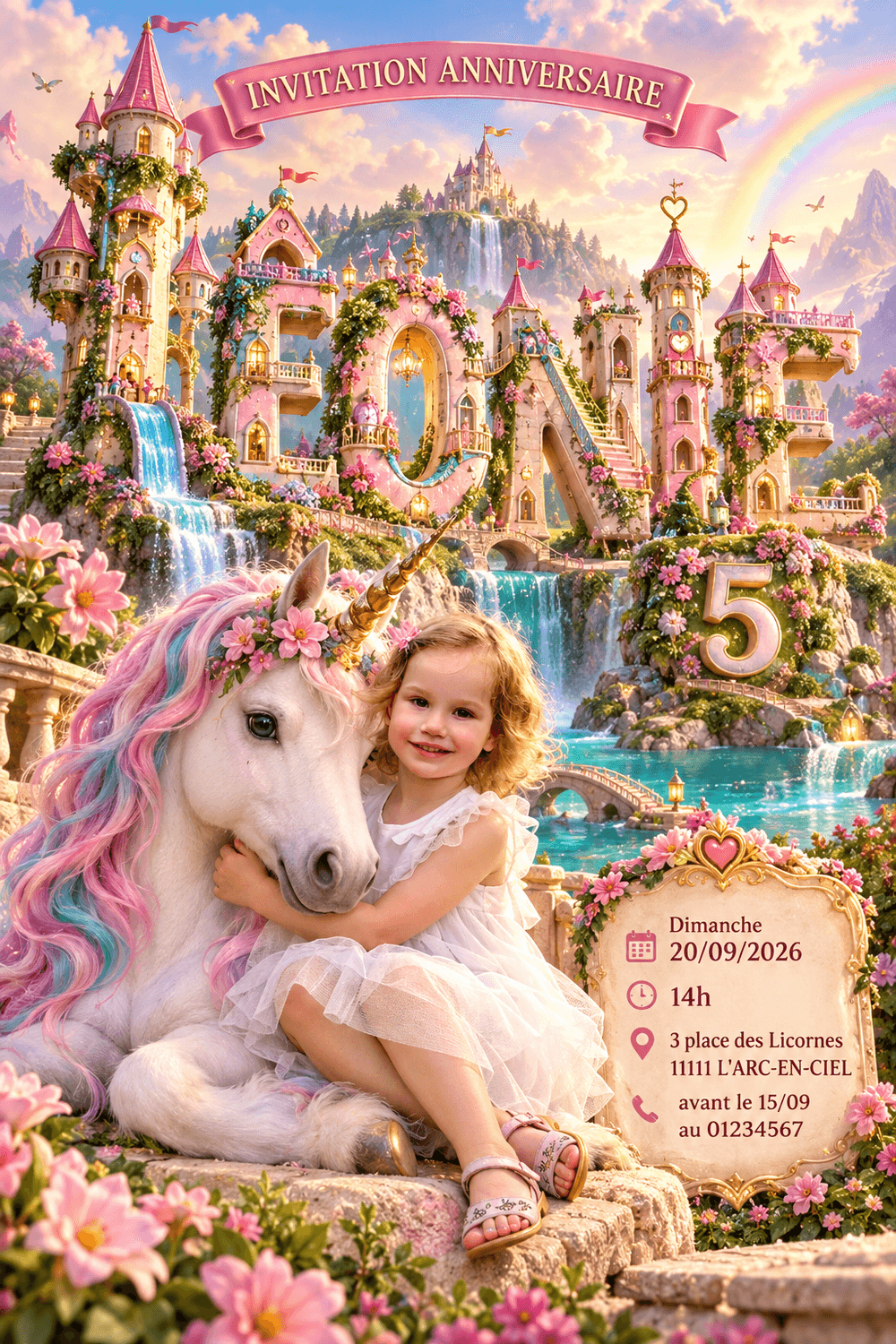 Exemple résultat : invitation univers princesse/licorne