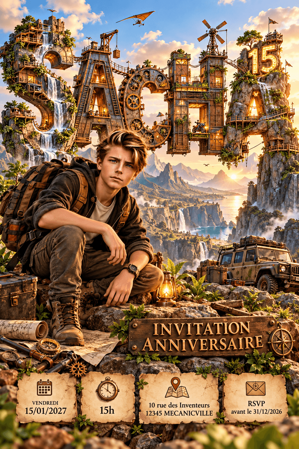 Exemple 3 d'invitation d'anniversaire créée avec le Prénom Monde