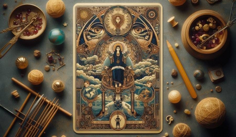 Tarot card deck with diverse cultural symbols, representing the influence of culture on tarot interpretations.