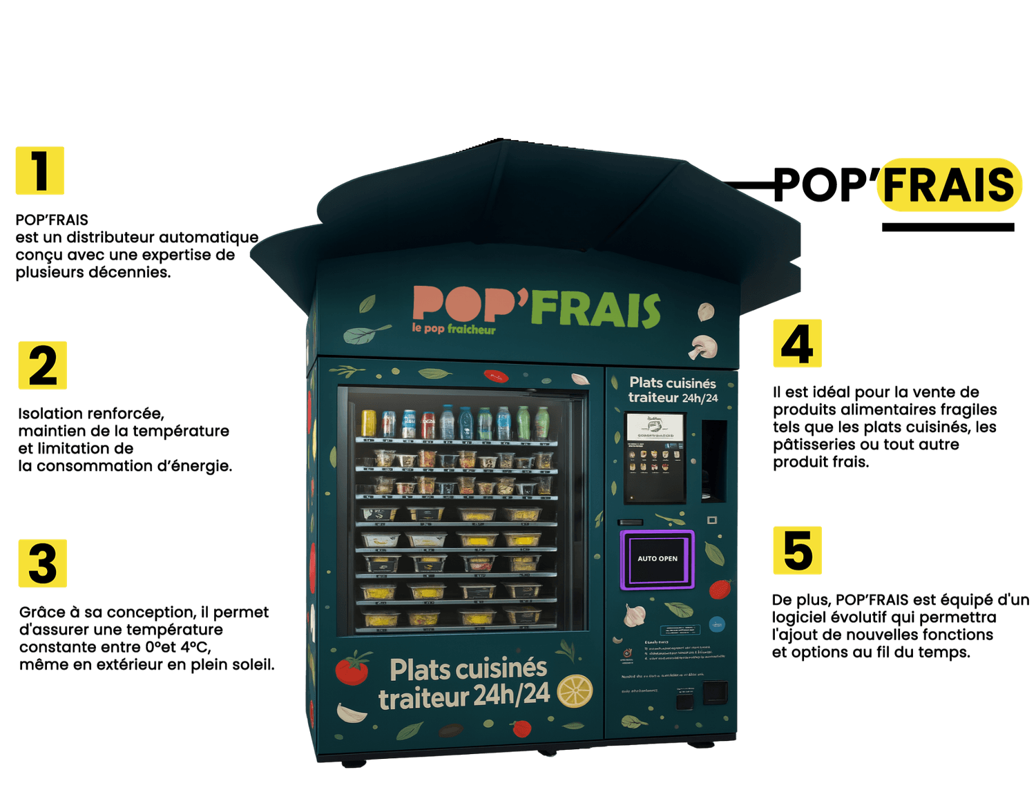 Distributeur automatique POPFRAIS conserve plats à 0‑4 °C en extérieur