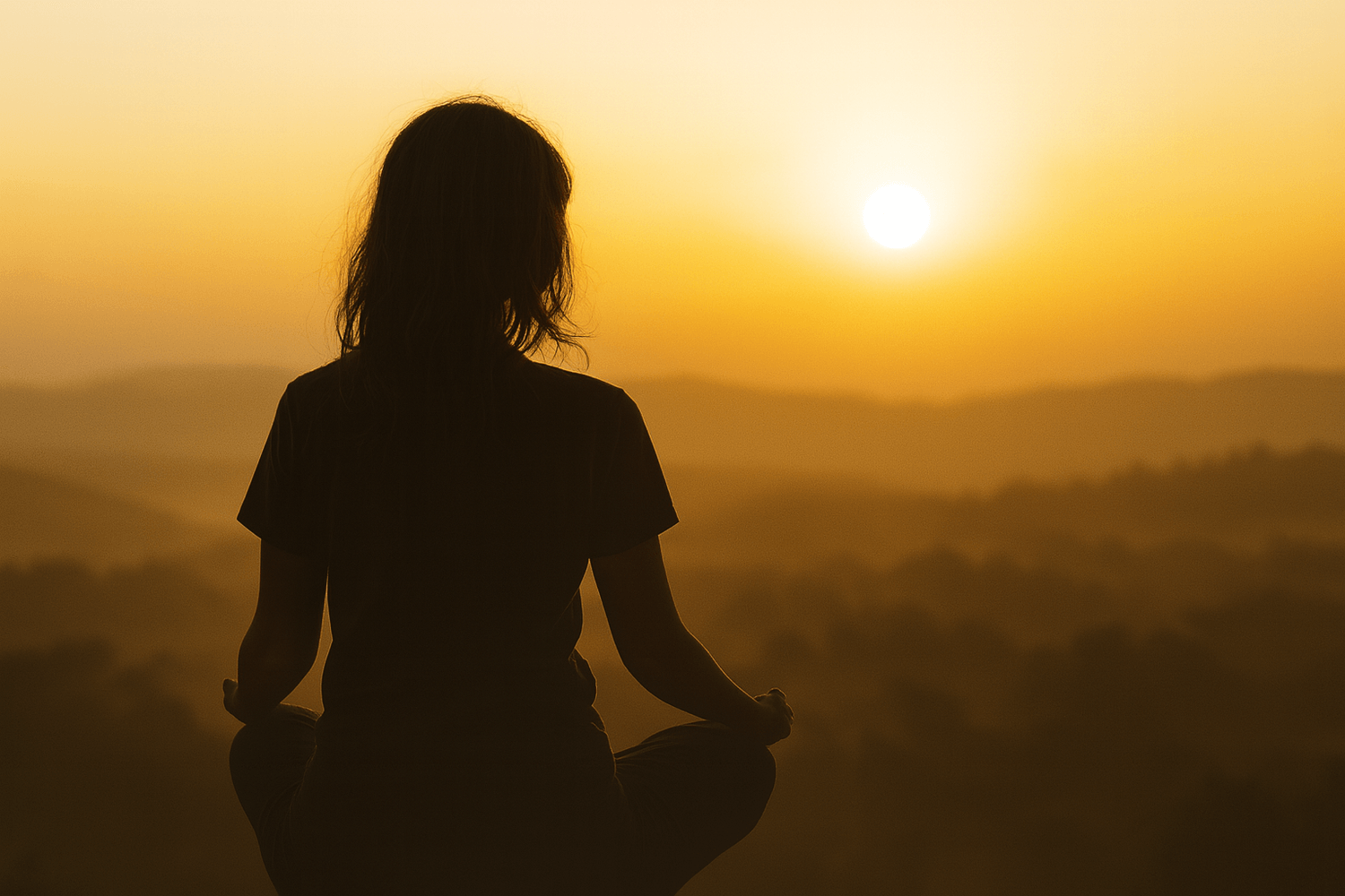 Femme hypersensible apaisée au lever du soleil, symbolisant la confiance retrouvée et la douceur intérieure