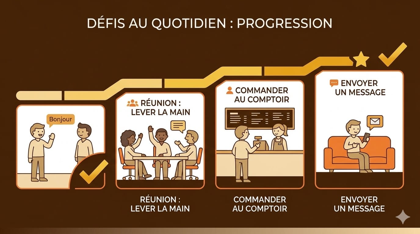 Micro-victoires quotidiennes pour vaincre la timidité — petits défis sociaux exposition graduée