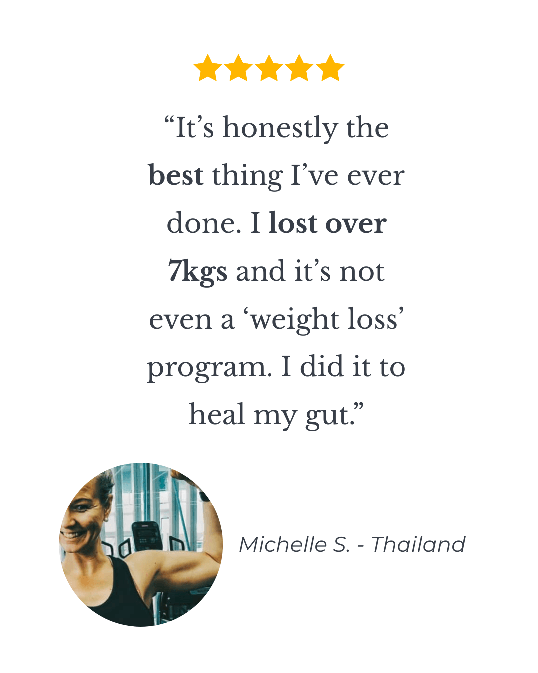 Review from Michelle describing 7kg weight loss and gut healing after the 28 Day Gut Reset