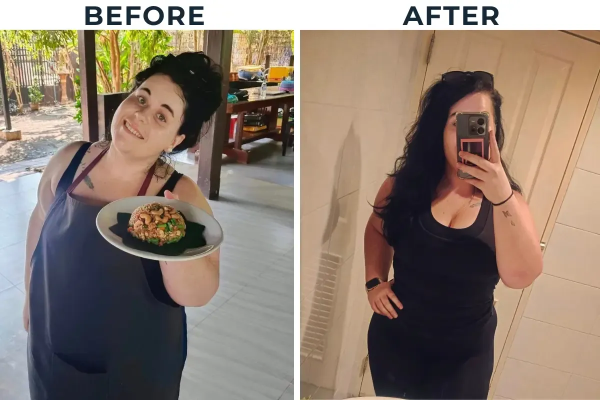 Before and after weight loss after completing the 28 Day Gut Reset