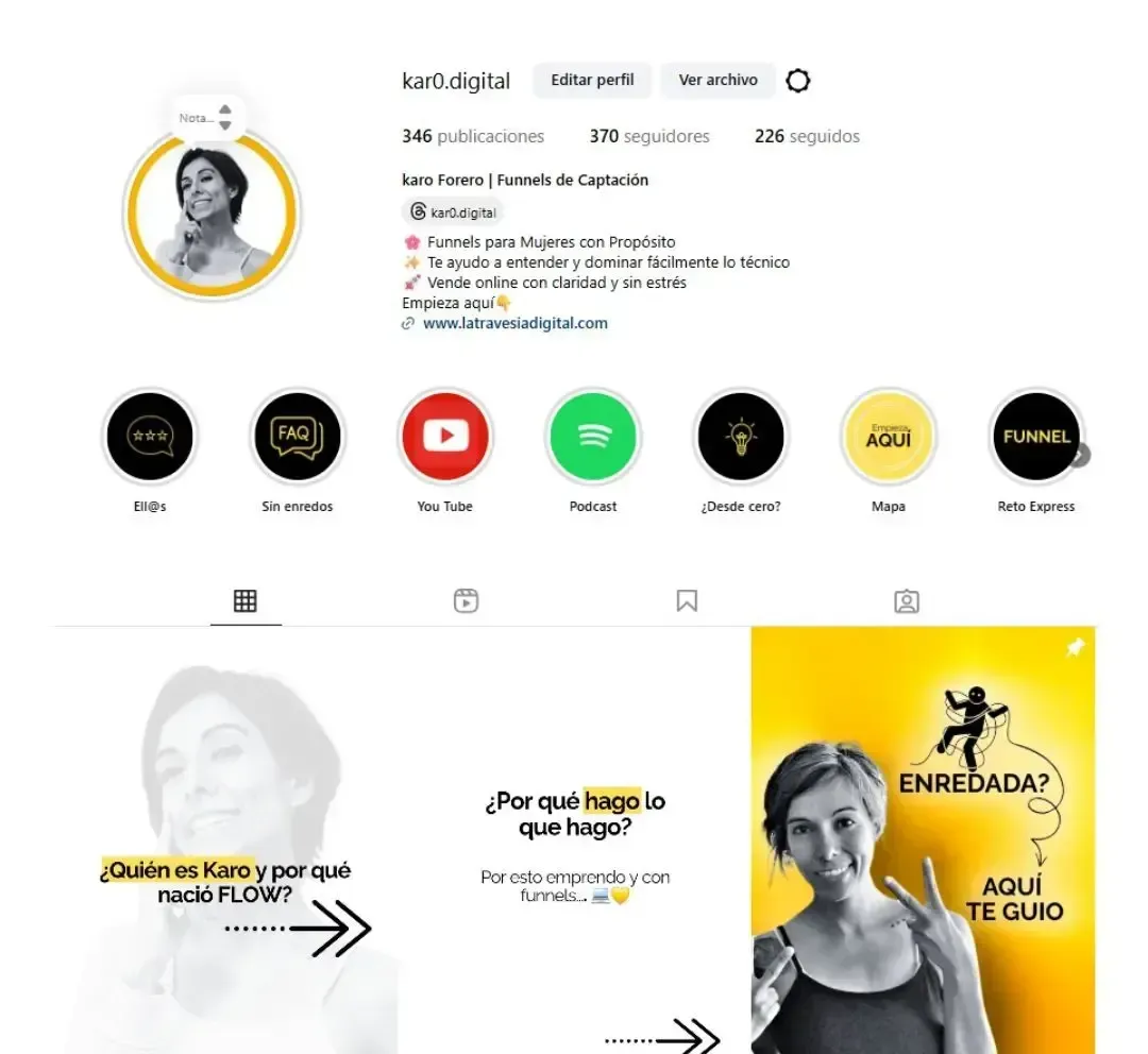 Biografía de Instagram con Funnel de karo.digital