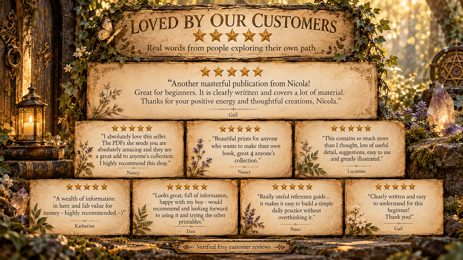 Five-star customer reviews for The Pathway to Magic witchcraft and spiritual printable resources