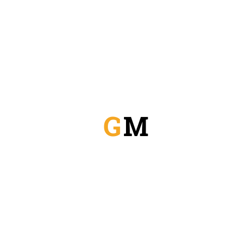 "GM Lettering Logo" - Griz Media Initials, Orange G - Black M