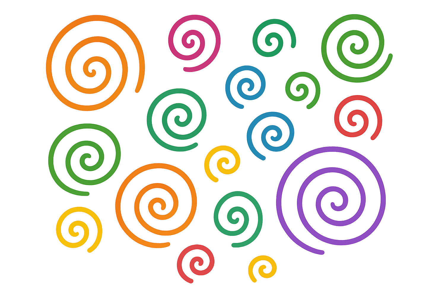 Spirals of different sizes in different colours