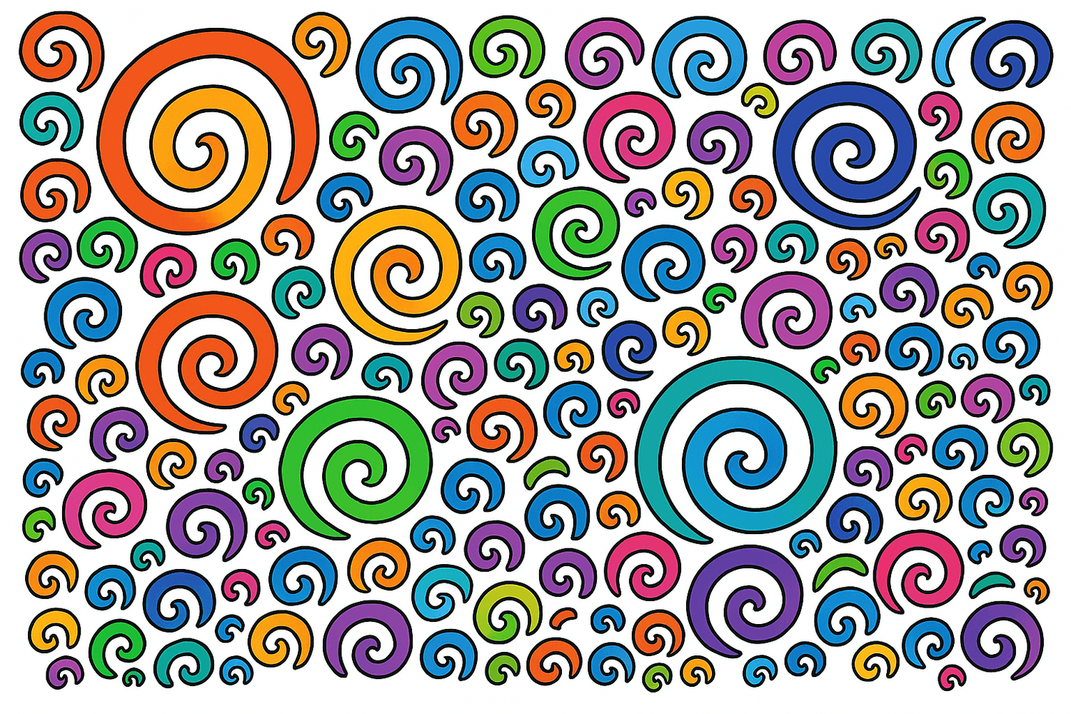 spirals of idffernt sizes in different colors