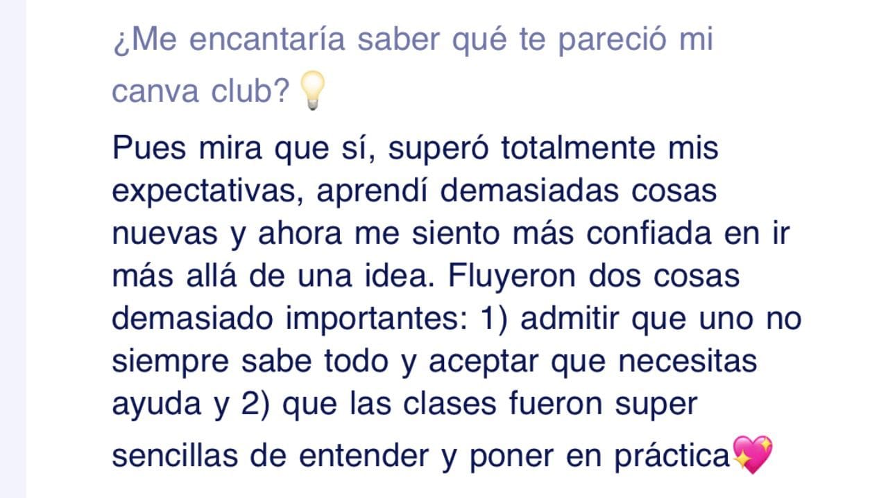 Testimonio Canva Club - superó expectativas