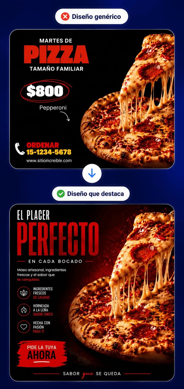 Comparacion diseño generico vs diseño que destaca