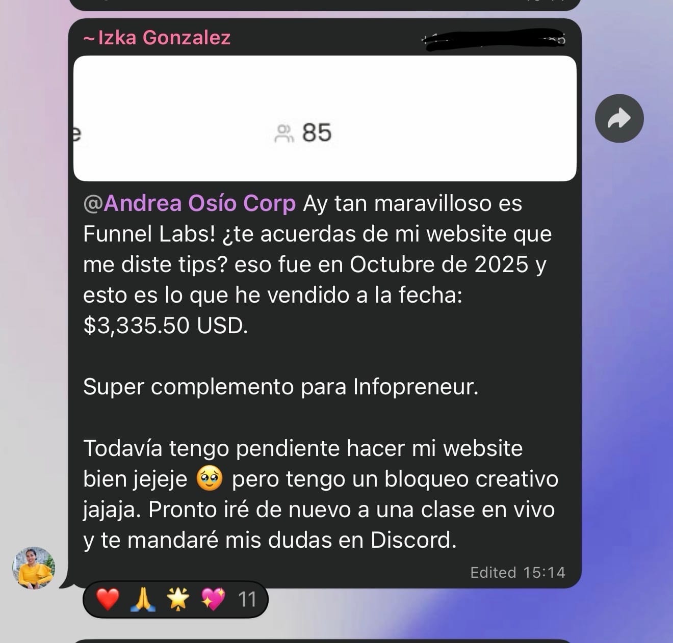 Resultado de más de 3.000 USD aplicando FunnelsLab