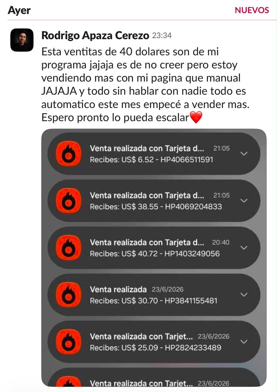 Testimonio de Rodrigo sobre ventas automáticas con su página