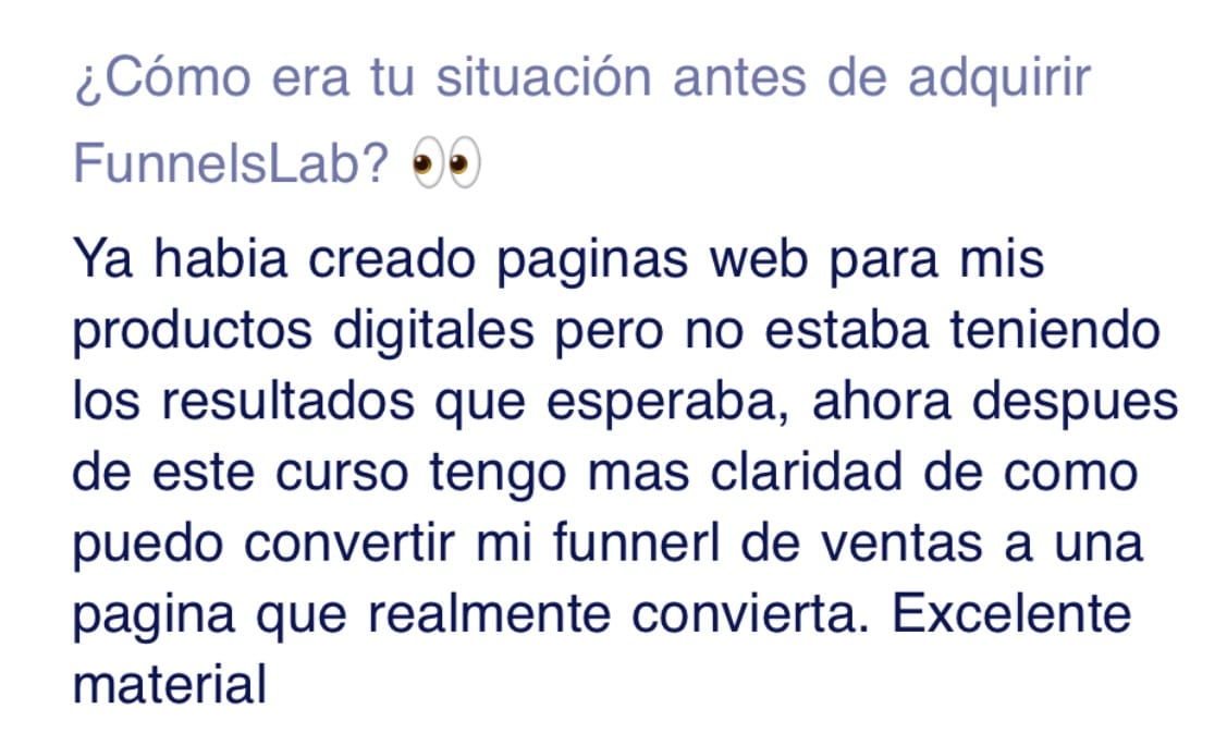 Testimonio sobre claridad para convertir una página en una landing que vende