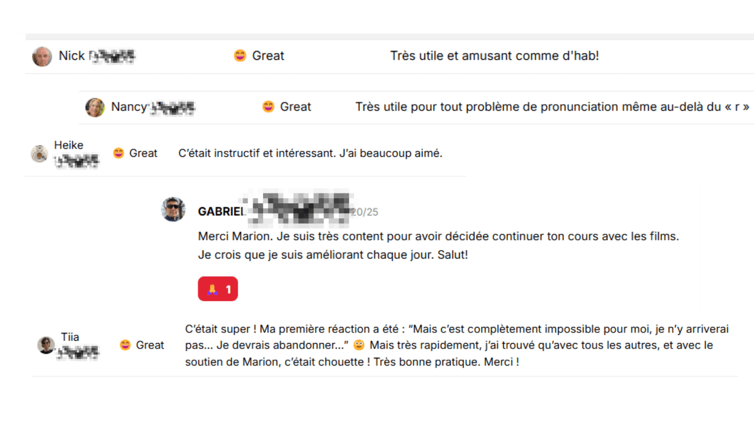 Avis membres du club d'apprentissage français par le cinéma