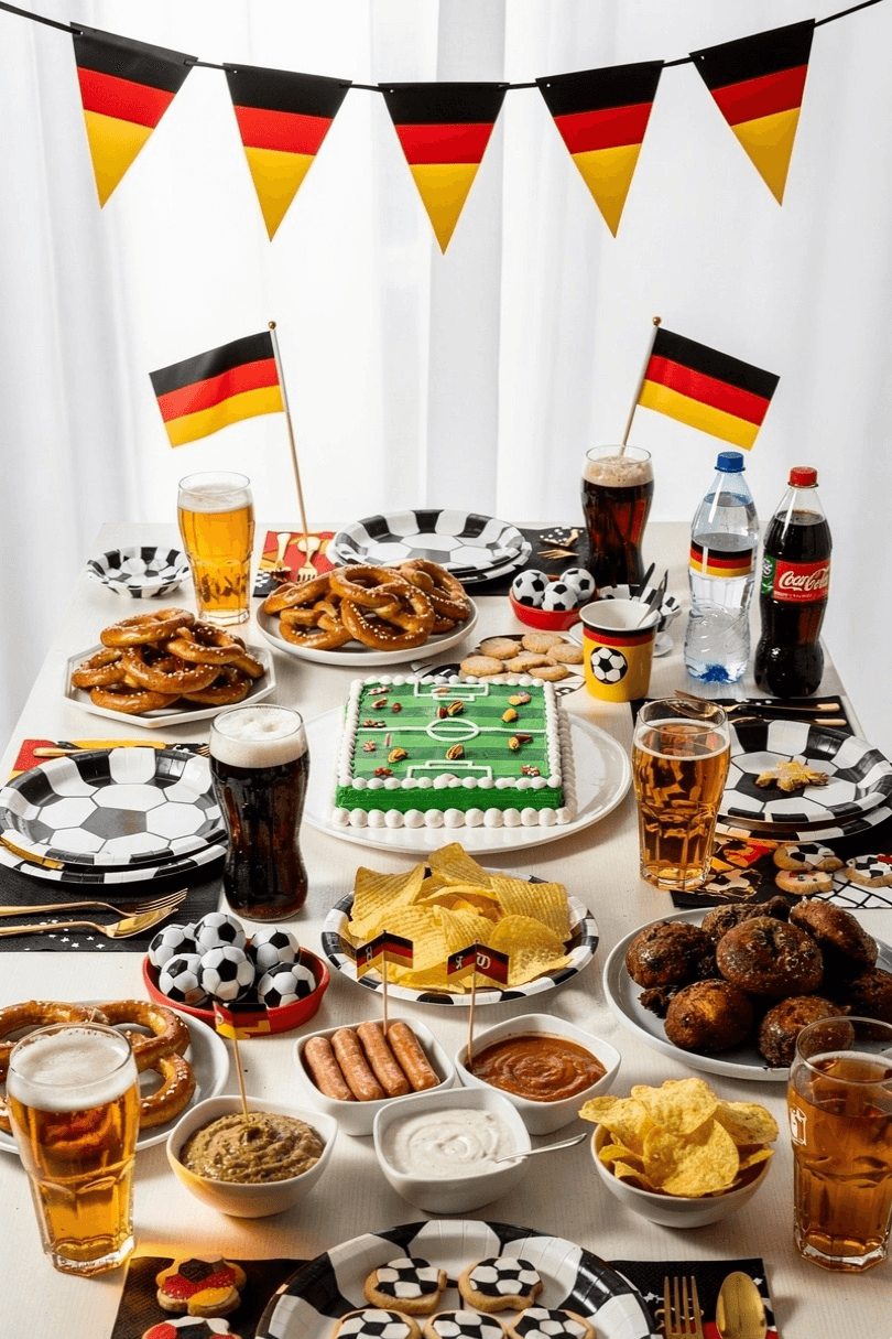 Close‑up of a matchday snack on a small table