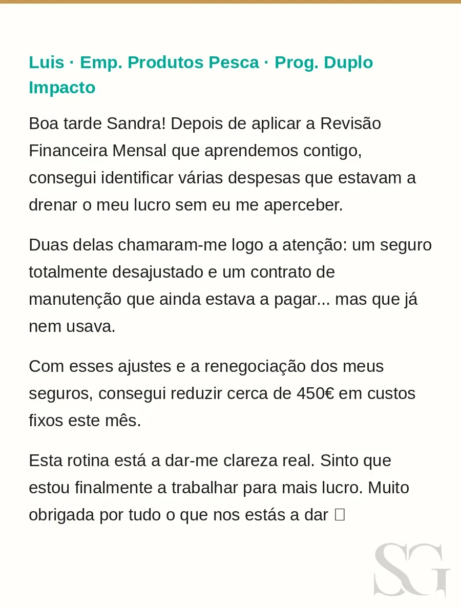 Testemunho de cliente de mentoria com Sandra Góis