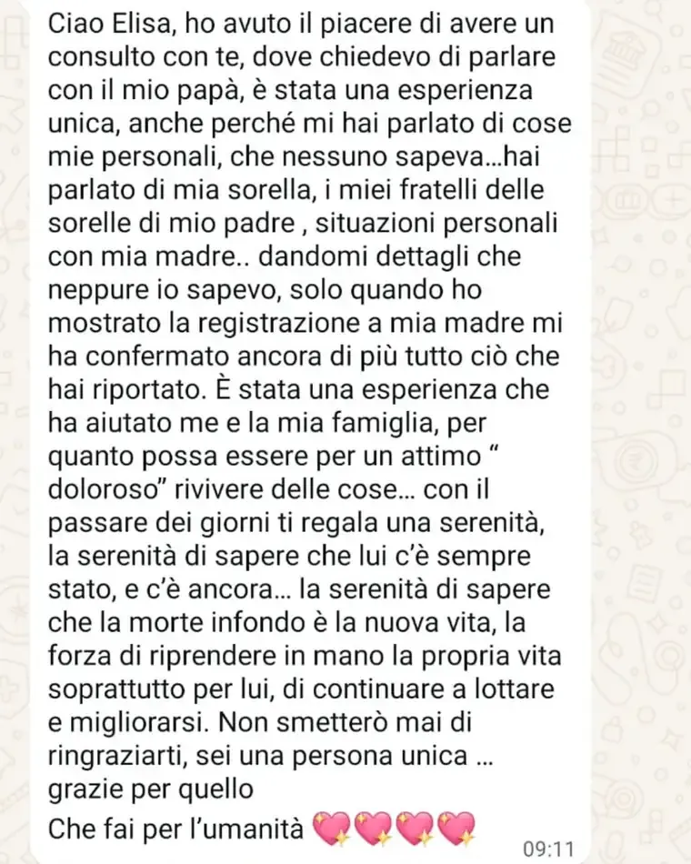 Screenshot del messaggio di Elena