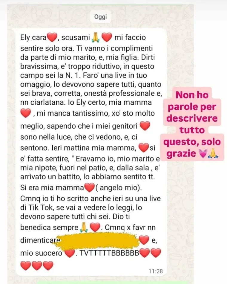 Screenshot del messaggio di Maria Grazia