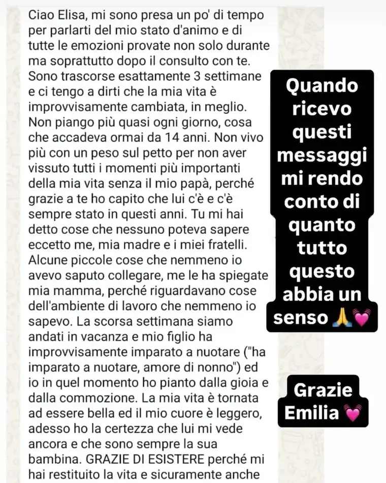 Screenshot del messaggio di Emilia