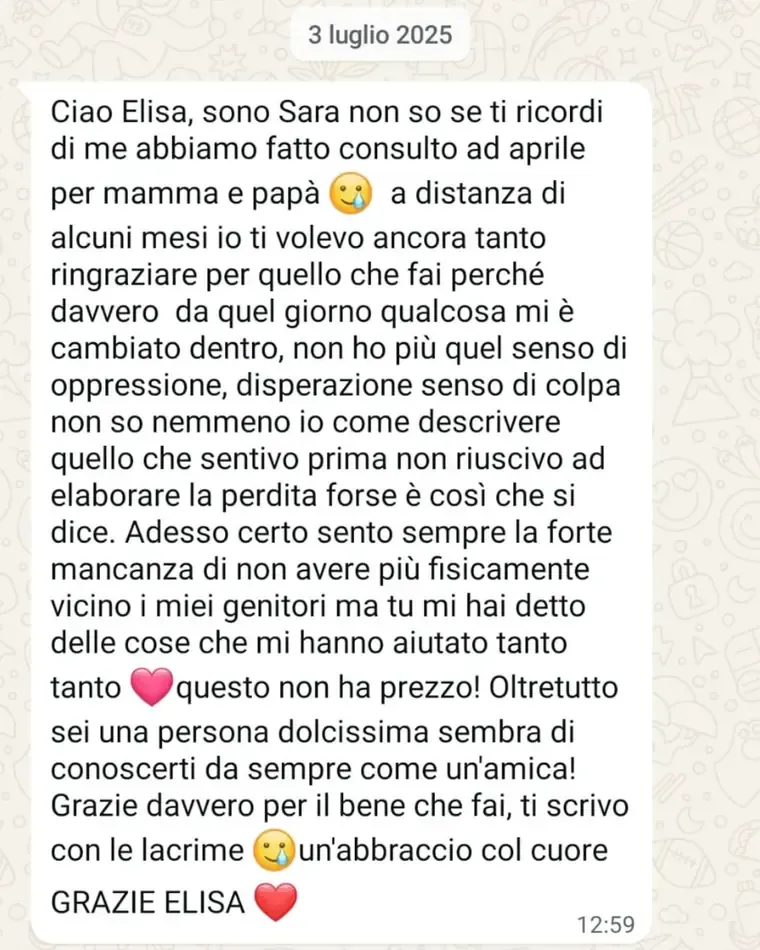 Screenshot del messaggio di Sara