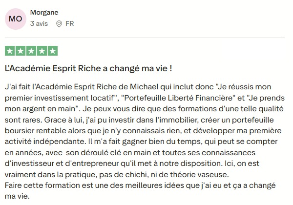 Avis Morgane : Académie Esprit Riche, impact positif sur finances et vie