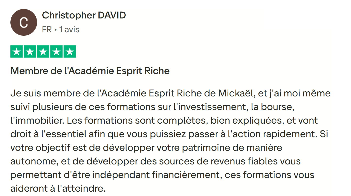 Avis christophe : Académie Esprit Riche