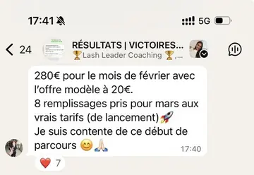 Message d'une élève : 280 € en février et 8 remplissages pour mars