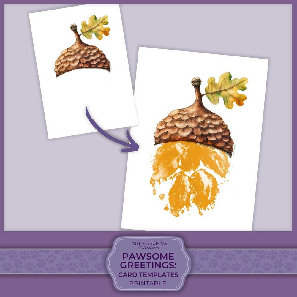 Pawsome Greetings fall acorn paw print card template
